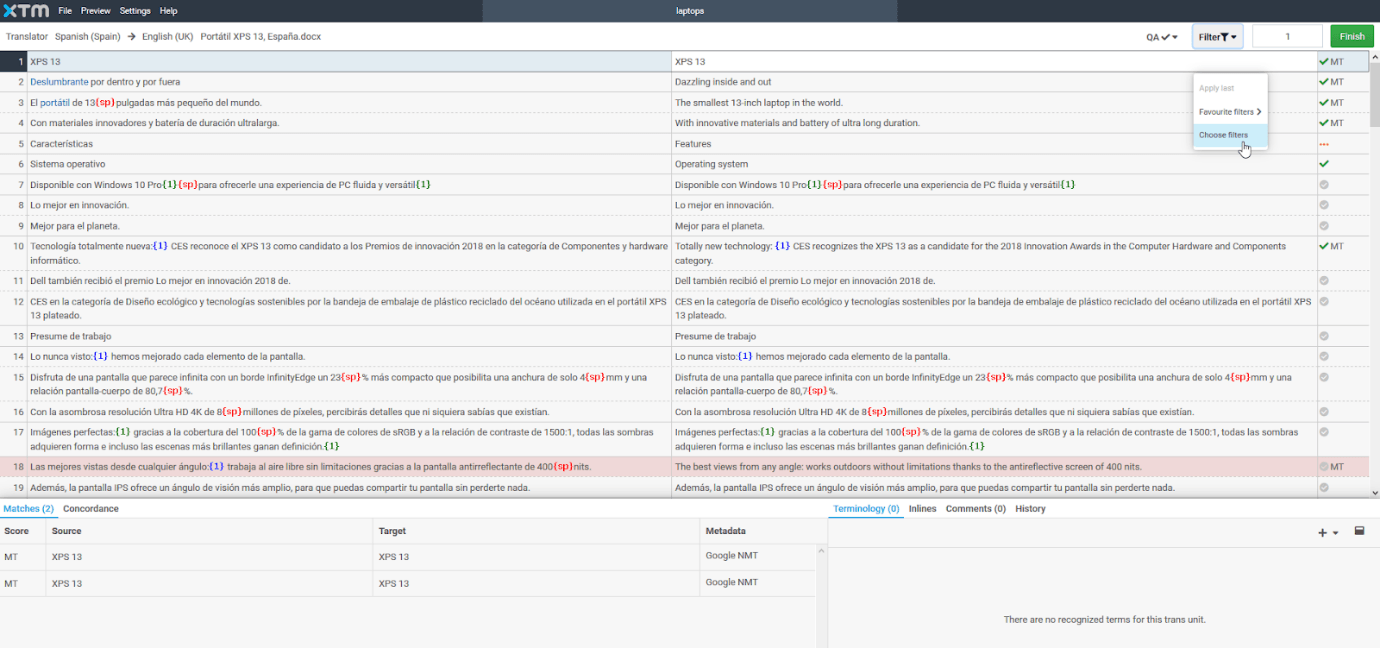 XTM workbench - how to set combined filters