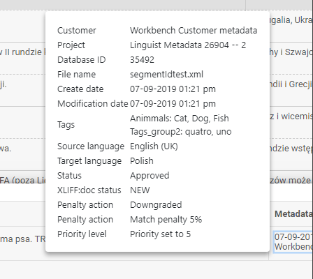 xtm workbench matches - metadata