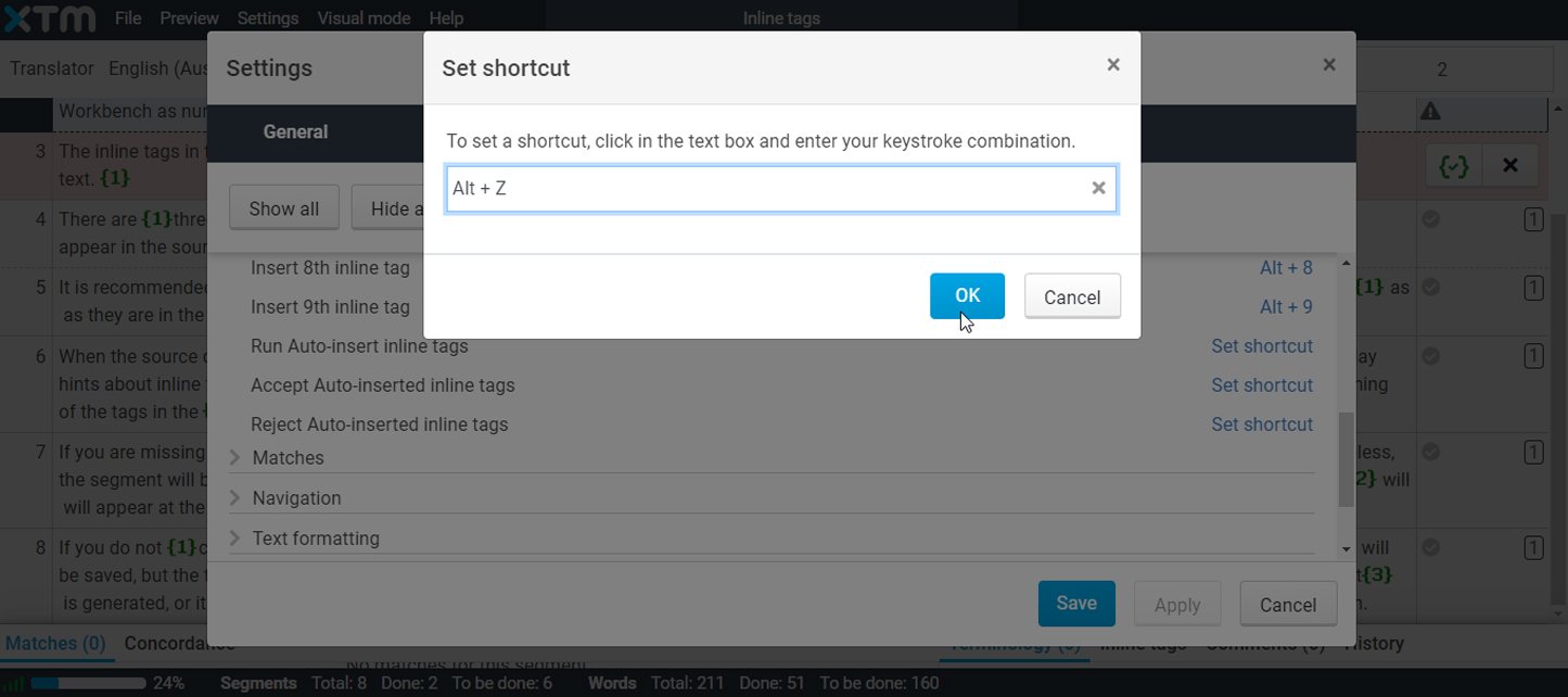 How to set shortcuts for auto-inserted inline tags