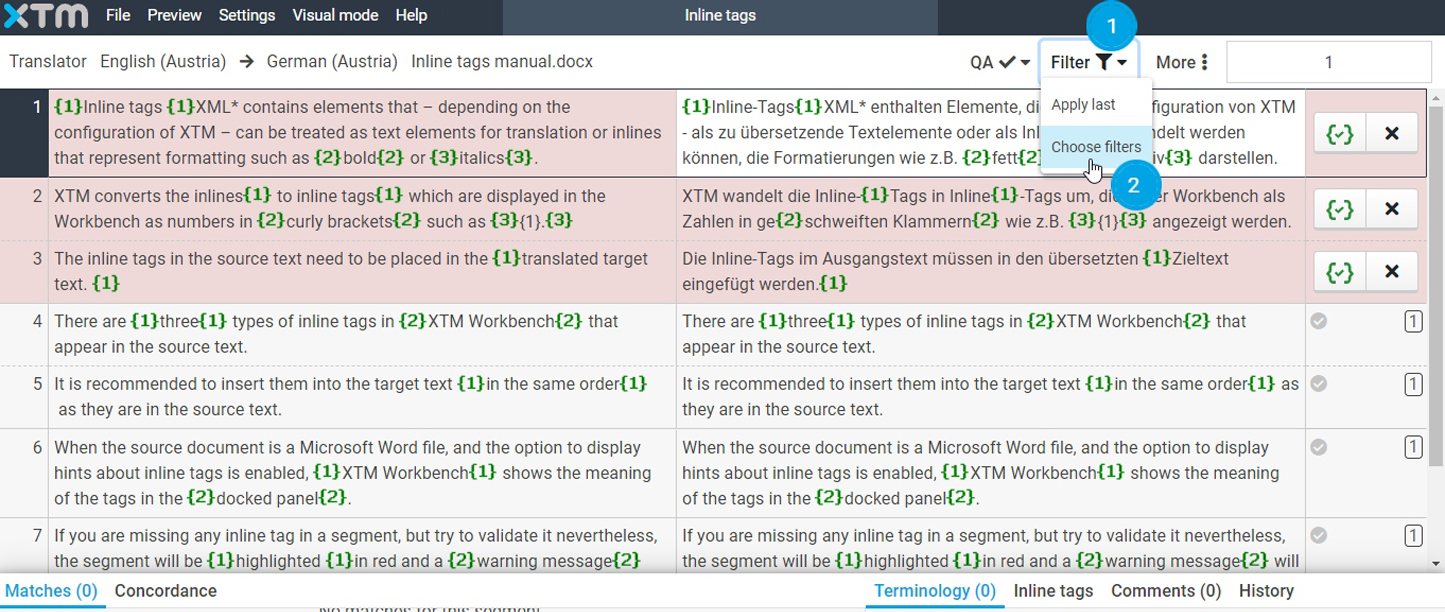 How to filter for segments with auto-inserted inline tags