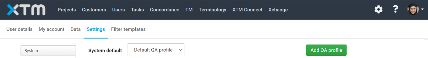 QA settings in XTM Cloud