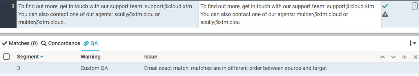 QA regex phrase match in XTM Cloud